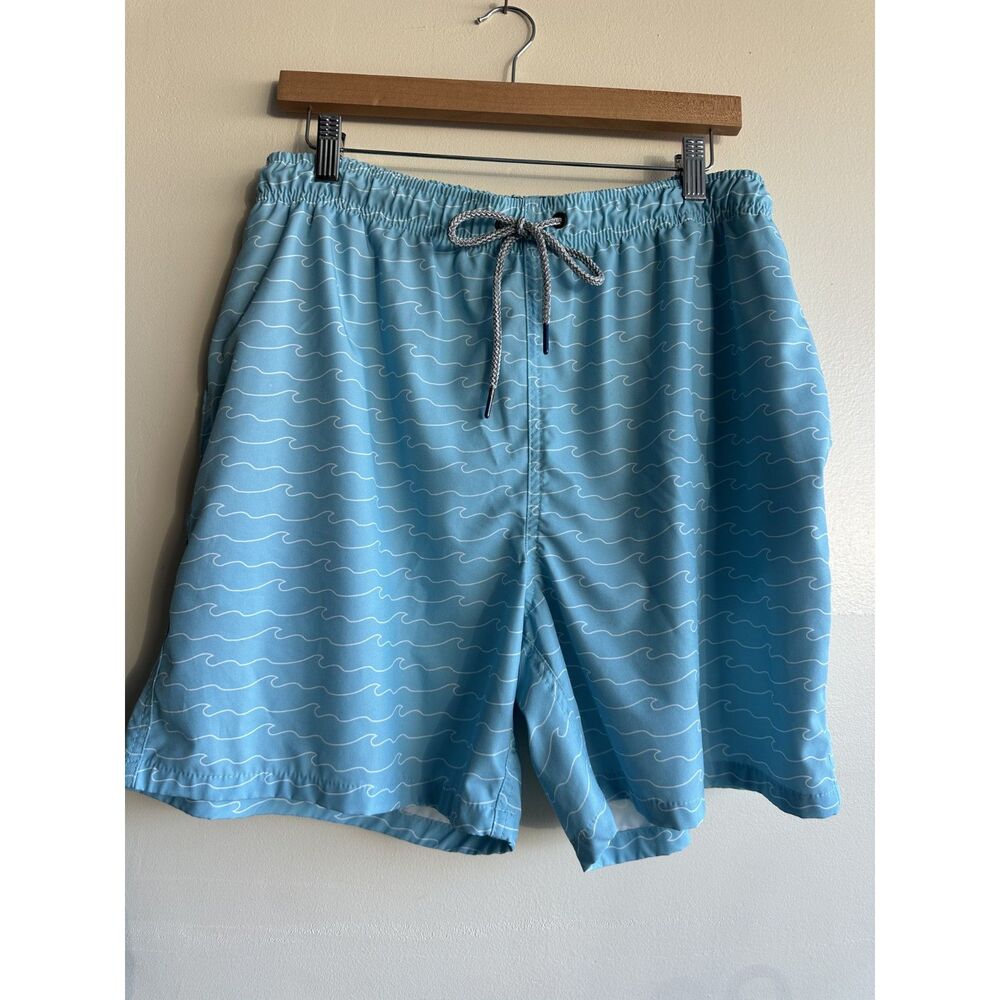 Rainforest Men’s XL Blue Wave Print Swim Trunks Mesh Lined Beach Board Shorts